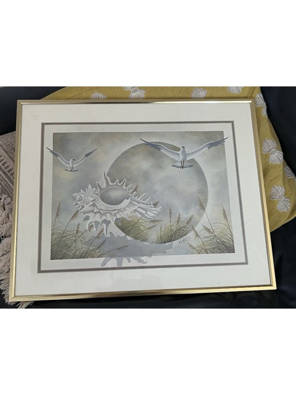 Rolly Ray Reel Kings Crown Magic Framed Coastal Print Seagulls Conch Shell Art